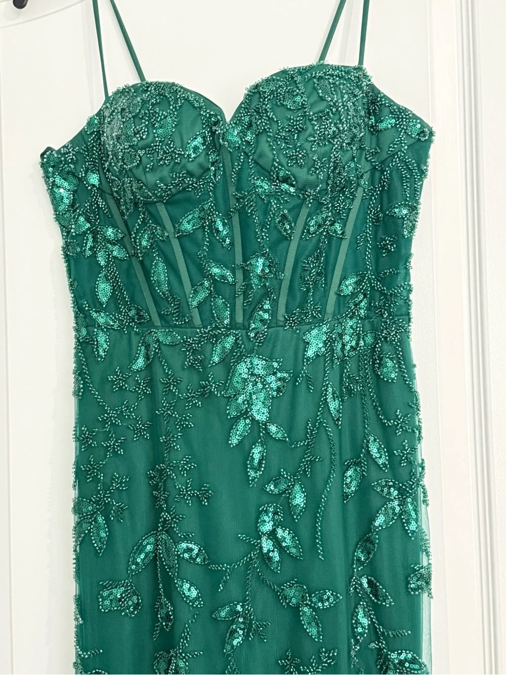 Bridesmaid,Prom,Homecoming Dress: Emerald Green Beaded SweetheartSpaghetti Strap